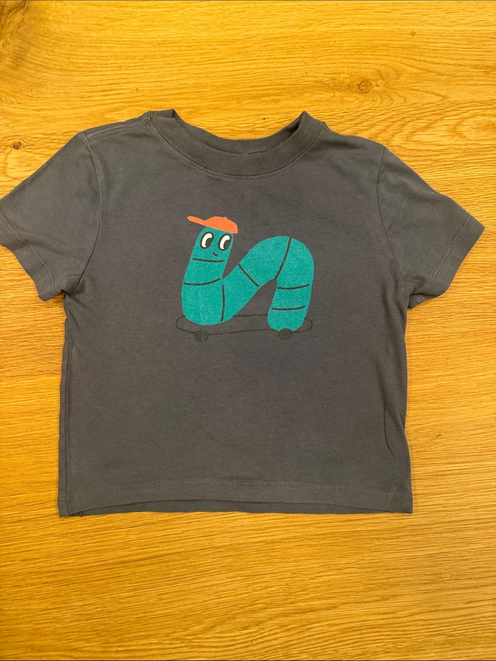 Hanna Andersson Charcoal Tee with Teal Skateboard Worm 2t / 85